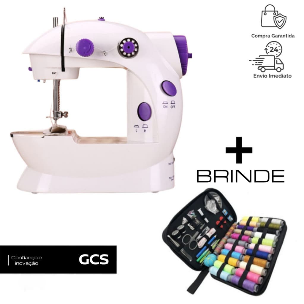 Mini Maquina Costura Portátil Elétrica com Pedal Bivolt 110v-220v + BRINDE