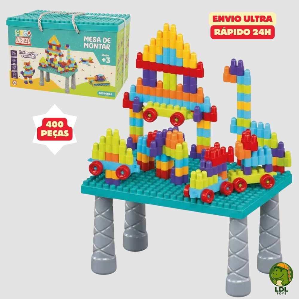 Mesa de Montar Infantil Blocos 400 Peças Com Box Criatividade Sem Limites