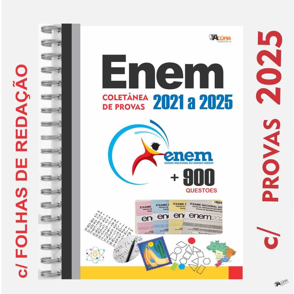Apostila ENEM  2025 |   5 ANOS de Provas + Gabaritos + Fls de Redação (Provas de 2021 a 2025)