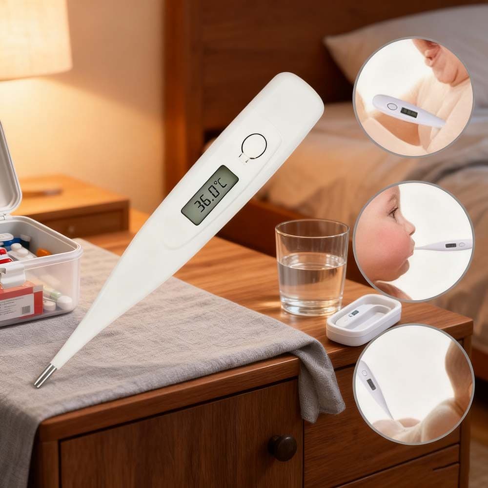 Termômetro Digital Clínico Preciso | Medição de Febre para Adultos e Bebês | Design Branco Ergonômico