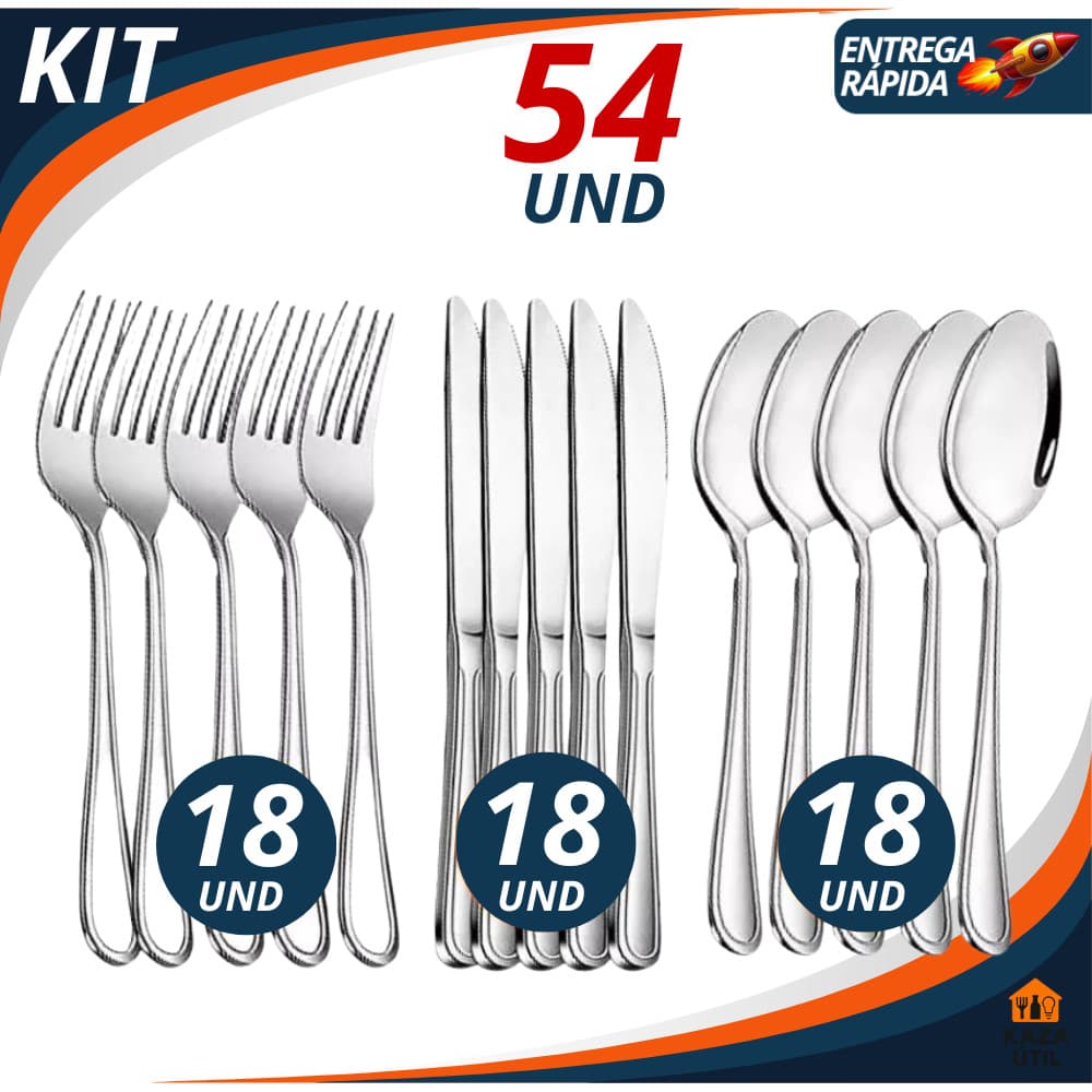 Kit Talheres Inox 9/18/36/54 Peças – Garfos Facas Colheres | Jogo Completo Resistente