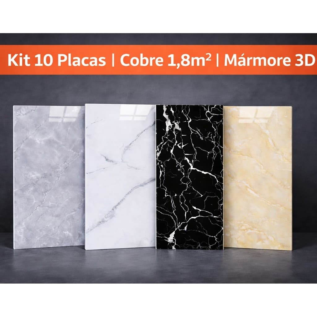 Kit 10 Placas Adesivas Mármore 3D Autocolante Lavável 60x30cm Parede Cozinha Banheiro Sala