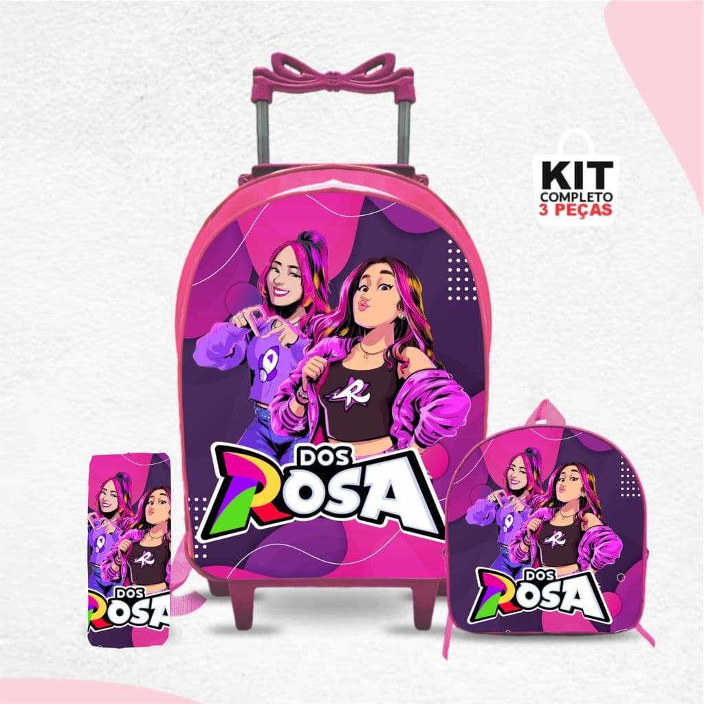 Kit mochila escolar dos rosas com lancheira e Estojo - com Rodinhas - Menina-Feminino