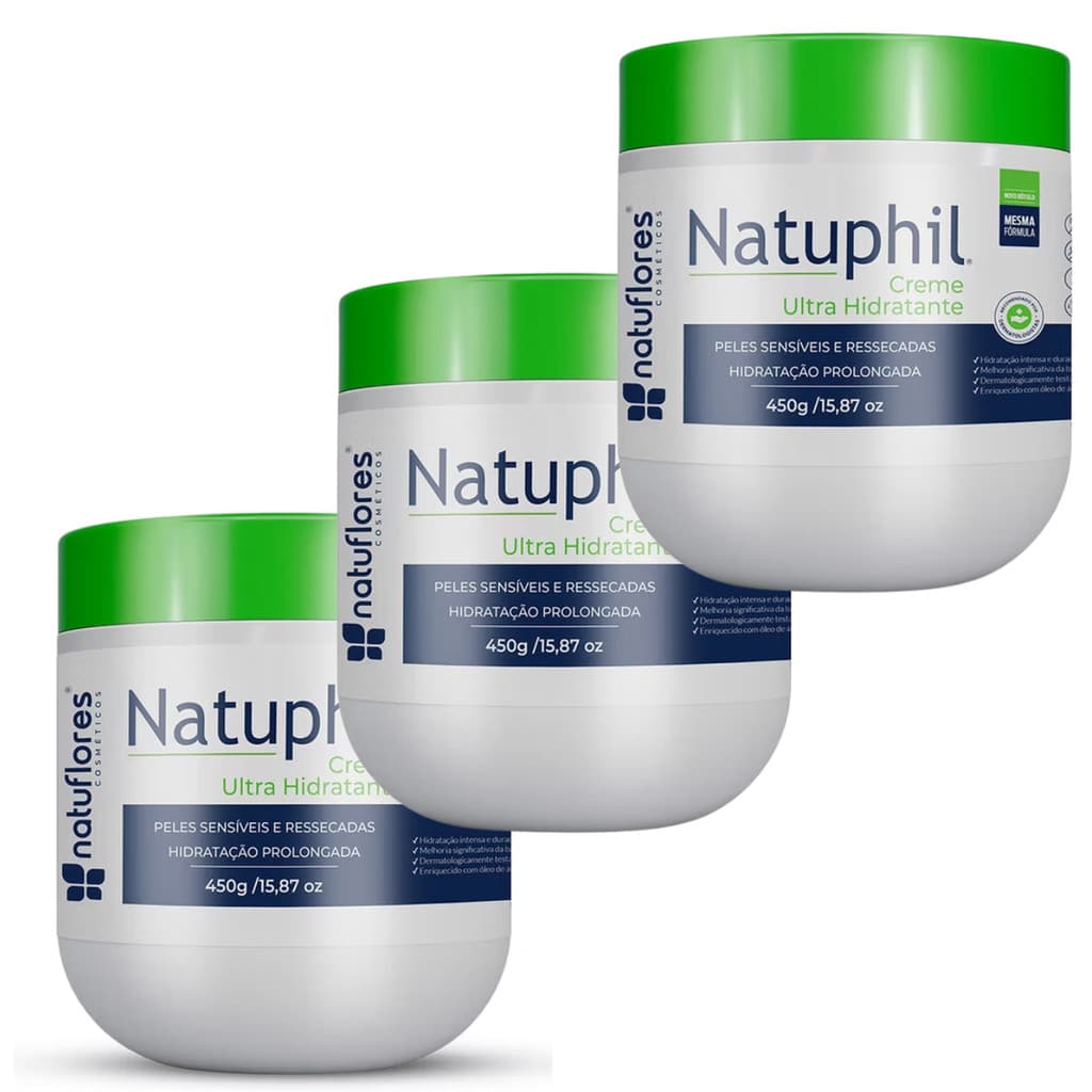 Creme Hidratante Corporal 3 2 e 1 Unidade Para Pele Extra Seca Sensível Sem Fragrância Natuphil 450g