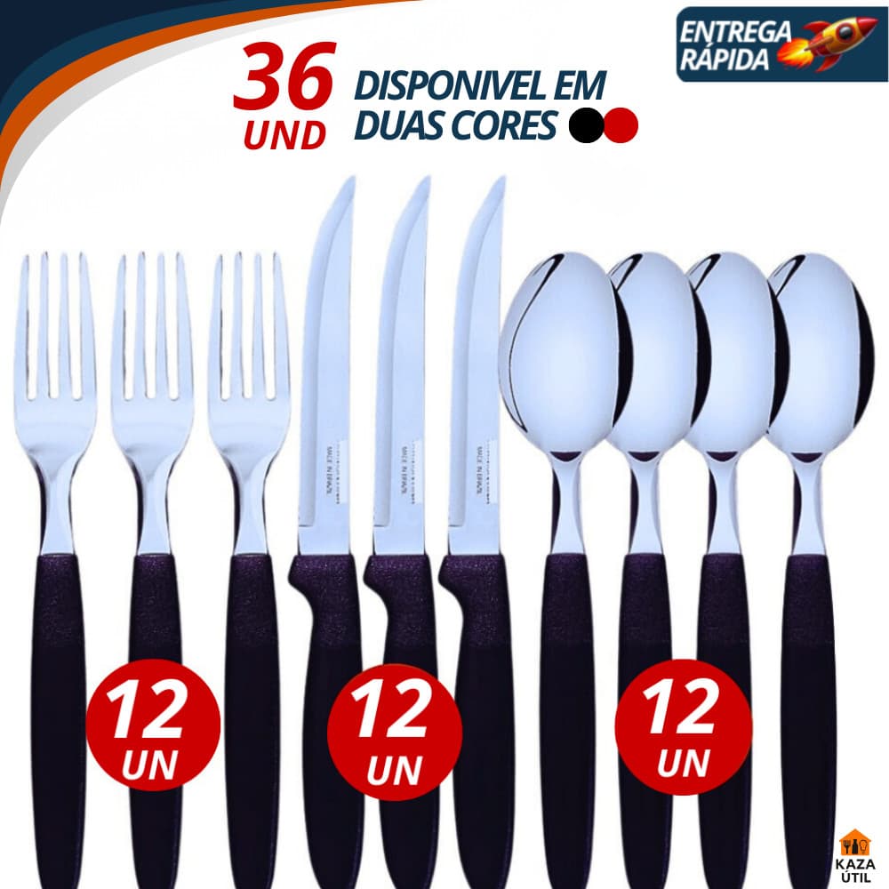 Jogo de Talheres Aço Inox Preto ou vermelho Kit com Facas Garfos e Colheres