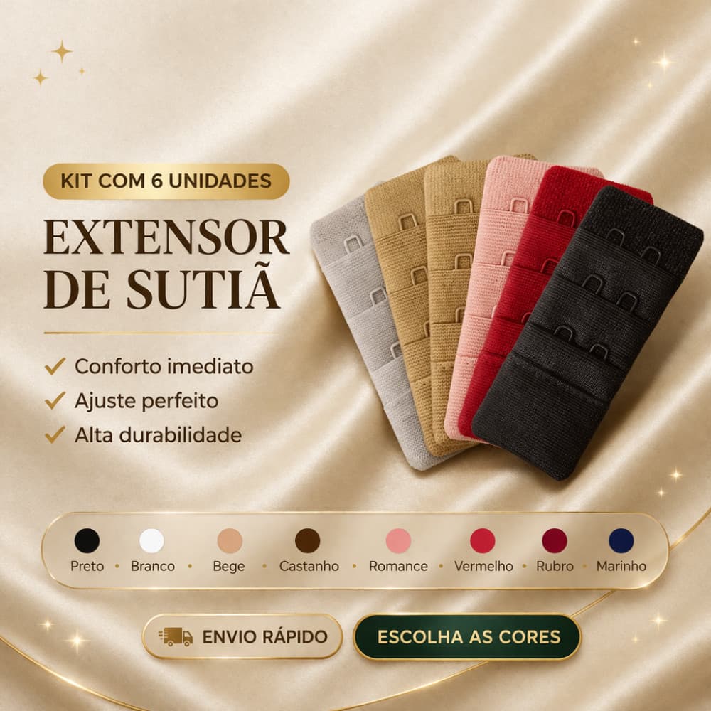 Kit 06 extensor de sutiã prolongador de Sutiã colchete 3 regulagens extensores de sutien