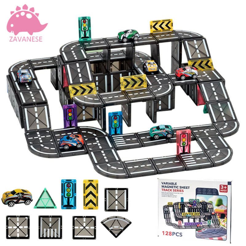 Blocos Magnéticos Cidade com Carros, Estradas e Edifícios - Brinquedo Educativo de Construção 3D