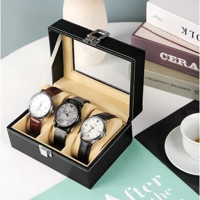 RY-03 Porta Relógio 3 Lugares Estojo Organizador Em Recouro Sintético