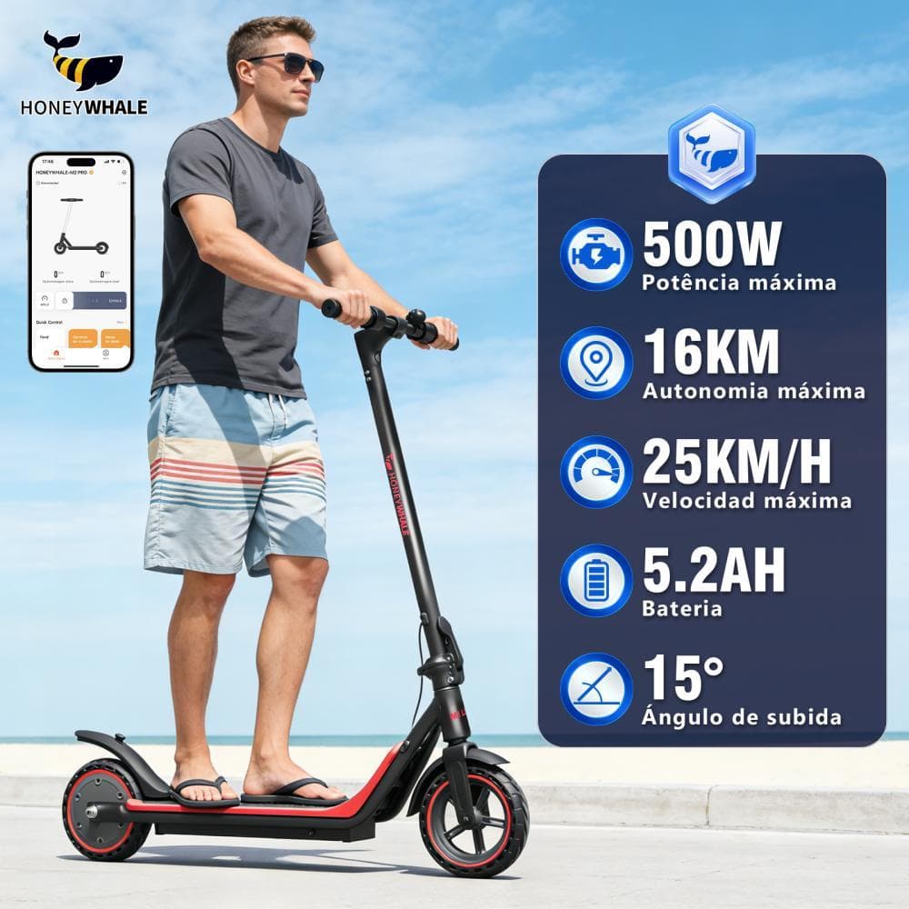 HONEYWHALE M1 lite Patinete Elétrico Adulto, 500W Scooter Eletrica, 25KM/H, 16KM Autonomia Máxima