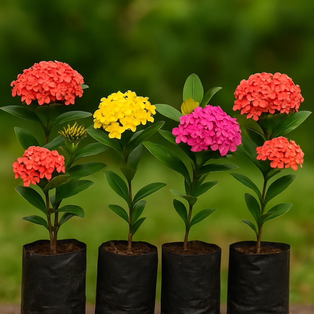Kit com 3 Mudas de Ixora Tropical Colorida – Flores Vibrantes para Jardim, Vaso e Paisagismo