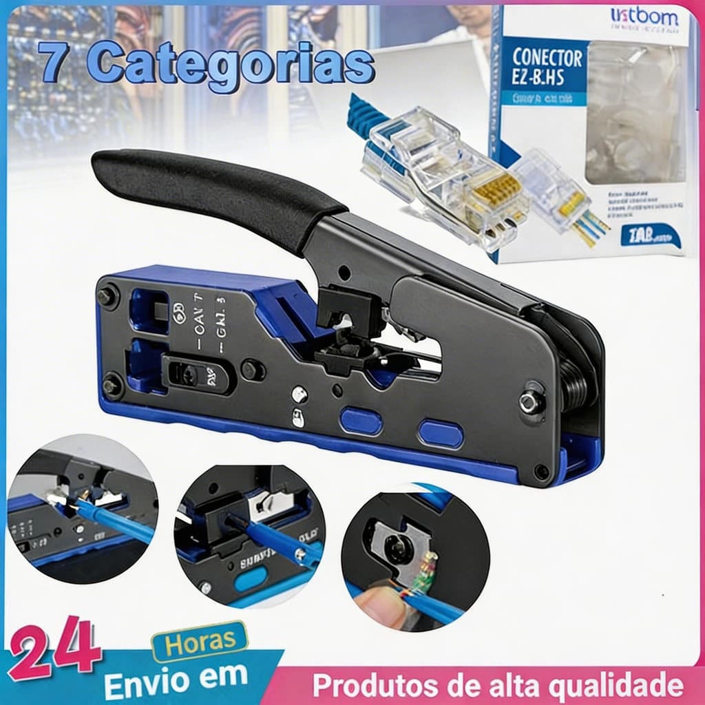Alicate De Crimpar Rj45 Vazado e Normal Vazado Cat5 Cat6 Cat7 Prensa Cabo Rede Profissional