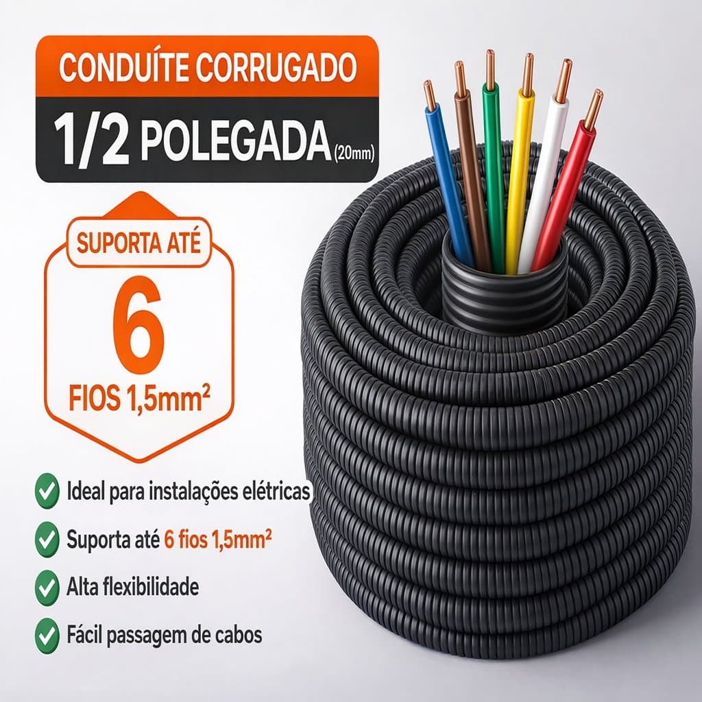 Conduíte Corrugado Preto 1/2 Polegada com 50 mts– Alta Qualidade e Segurança