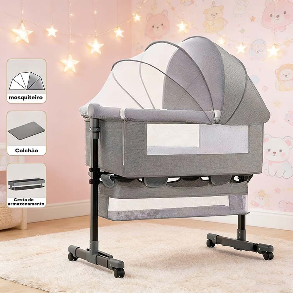 Berço Moises Portátil com Balanço e Trava de Segurança Regulável - Mosqueteiro, Até 3 Anos