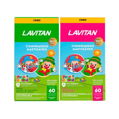 Vitamina Lavitan Kids Mastigável Sabores Tutti-Frutti ou Mix de Frutas c/60 Comprimidos