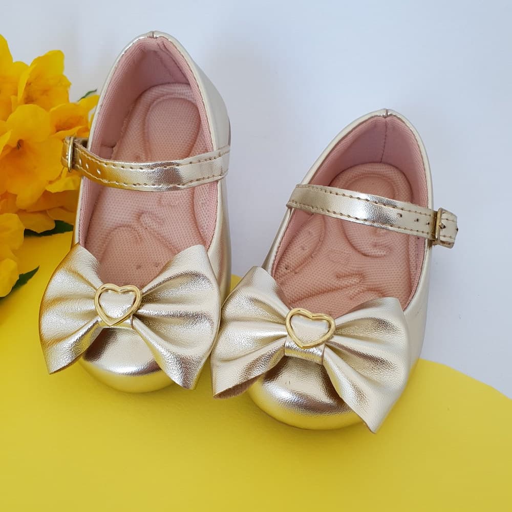 Sapatilha Infantil De Menina Ouro Fosca Milu Fashion com Laço Coração 16 ao 34