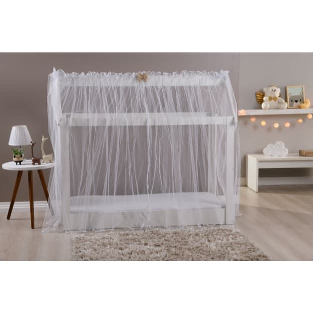 Mosquiteiro Cama Montessoriano 2.10m x 2.25m em Tule Branco Laço Decorativo