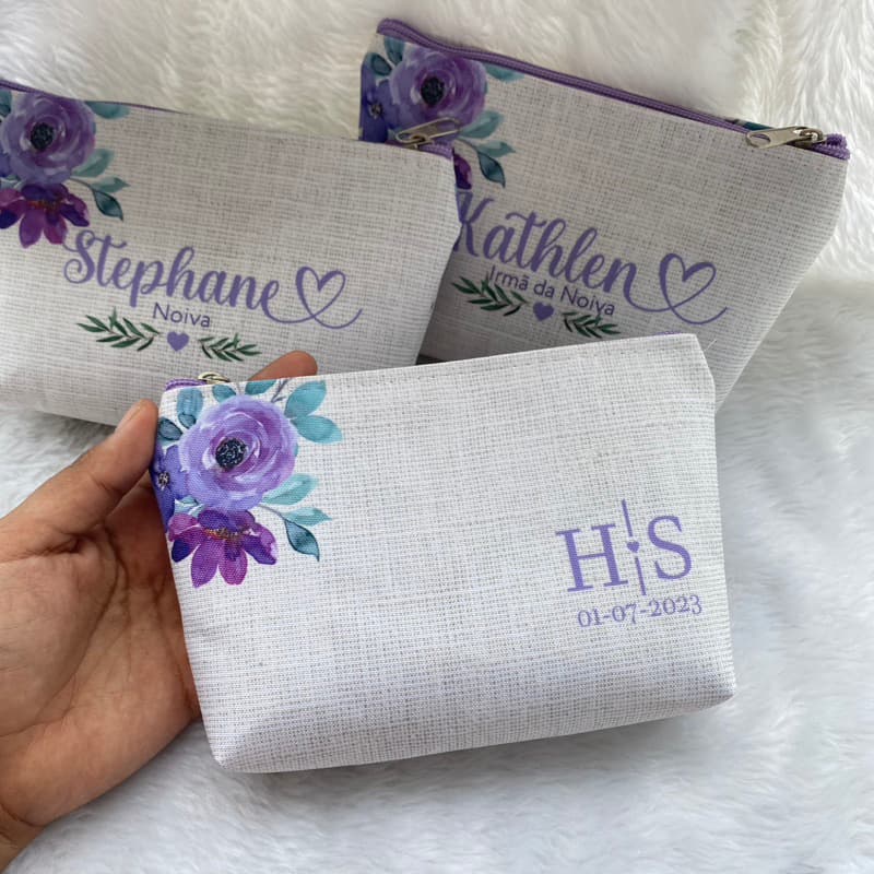 PRODUÇÃO 3 DIAS ÚTEIS  + FRETE - Necessaire Lilás para madrinhas, casamento, aniversário, presente.
