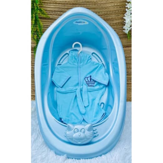 Hora do Banho Menino Banheira 22 Litros + Roupão + Saboneteira