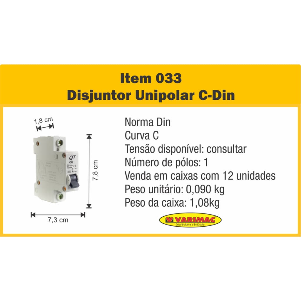 Kit 12 pçs Disjuntor Unipolar 16A (1caixa)"PROMOÇÃO DE R$69,99 POR R$33,99"