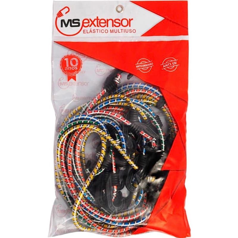 Kit 10 Elástico Extensor 1,5m com Gancho Para Carga, Bagageiro, Moto, Caminhão, Multiuso Resistente