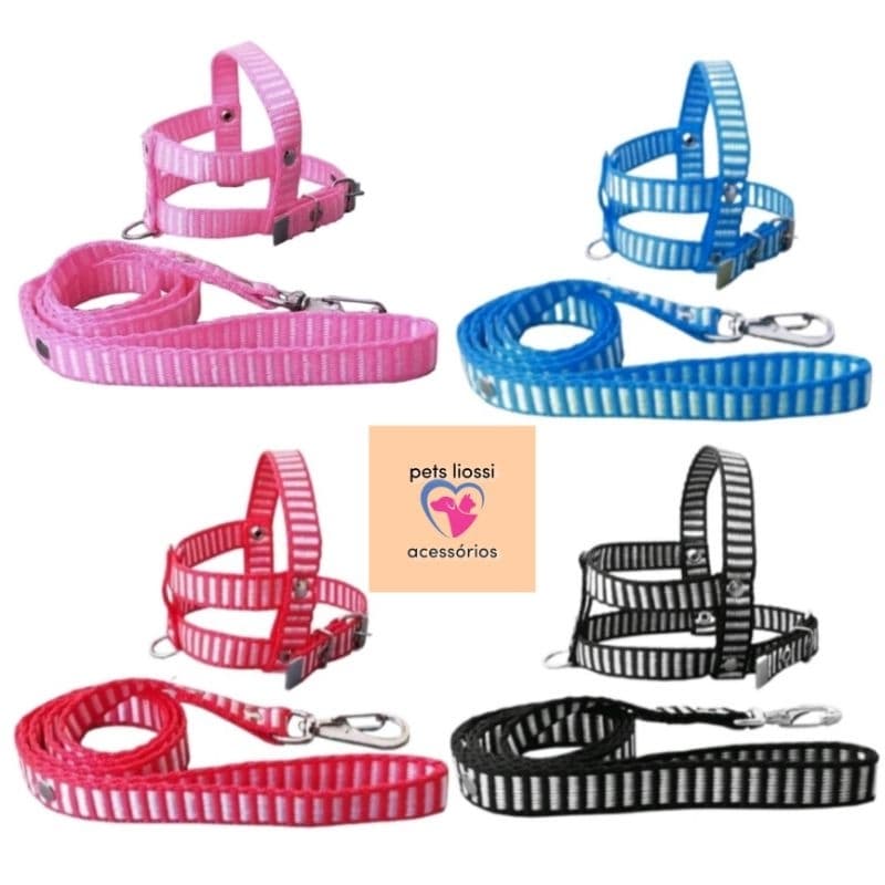 COLEIRA PEITORAL + GUIA CÃES PORTE PEQUENO E GATOS CACHORRO PEQUENO