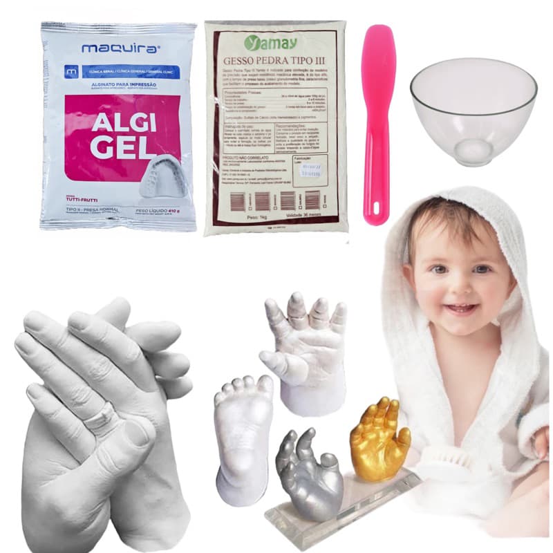 Kit moldagem pés e mãos bebê, adulto, odontologia