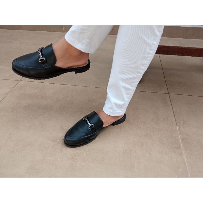 Mule Preto Sola Tratorada Rasteira Calçado Feminino Calça Fácil Mule