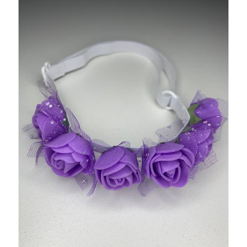 Laço Tiara Pet Cachorro Gato Com Elástico Regulável Ajustavel Flores Rosas Coloridas Renda