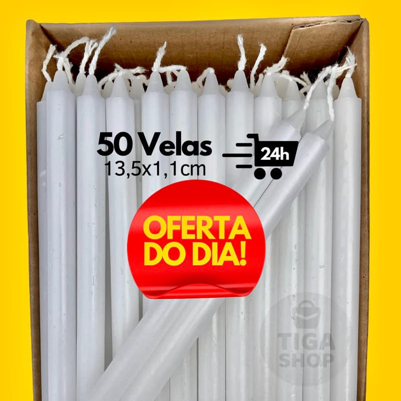 Vela Palito Branca 50 Und. Atacado Parafina 13,5 cm X 1,1 cm