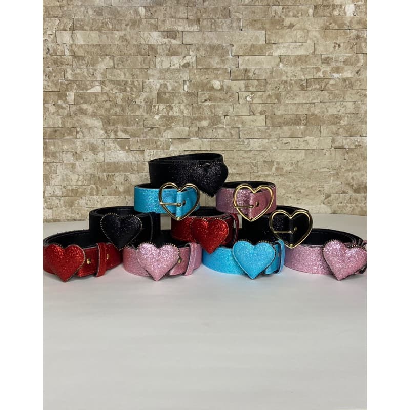 Cinto Kids Infantil Fivela Coração Com Glitter Várias Cores