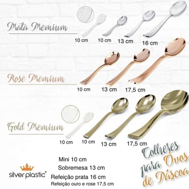 KIT 10~60 COLHER PARA OVO DE PÁSCOA PRATA OURO OU ROSE GOLD P/M/G