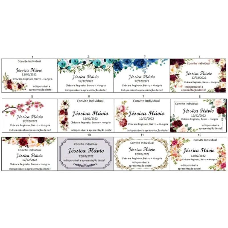 150 Convite Individual 5x3 cm FAVOR CONSULTAR OS MODELOS DISPONÍVEIS FAVOR FICAR ATENTOS A PRAZO DE ENTREGA