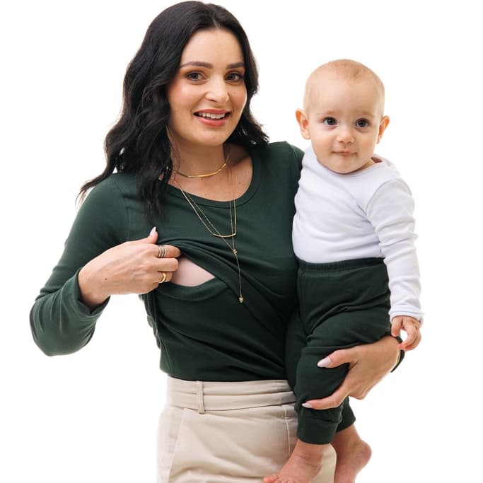 Blusa Amamentação Manga Longa Gola Redonda Abertura Frontal Ribana Conforto