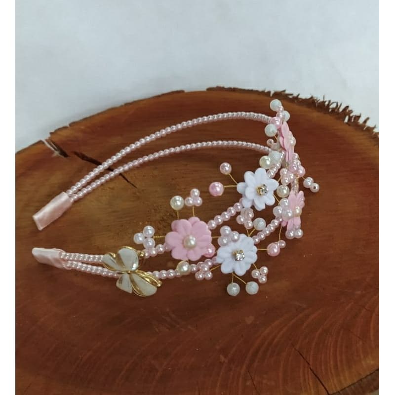 tiara jardim encantado flores borboleta pérola, laço de cabelo infantil e adulto