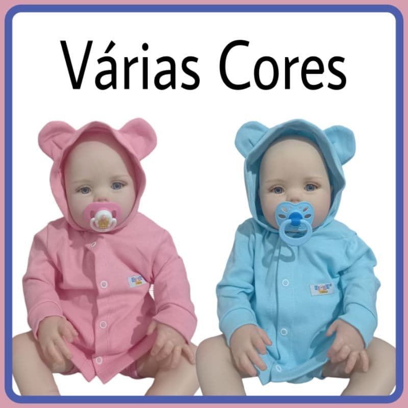 Casaco Bebê Casaquinho com Capuz e Orelhinhas Suedine