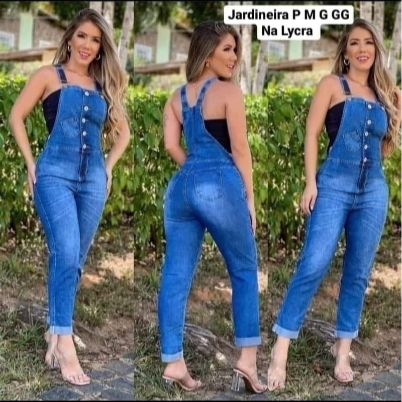 JARDINEIRA LONGA JEANS COM LYCRA
