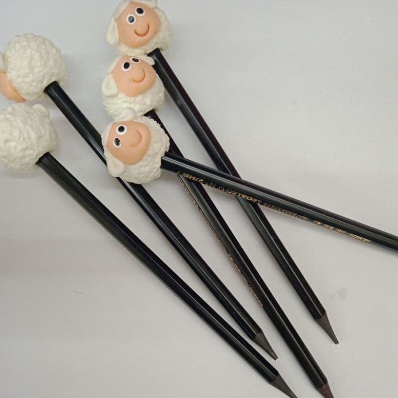 kit lápis de escrever ovelha em biscuit 5 und