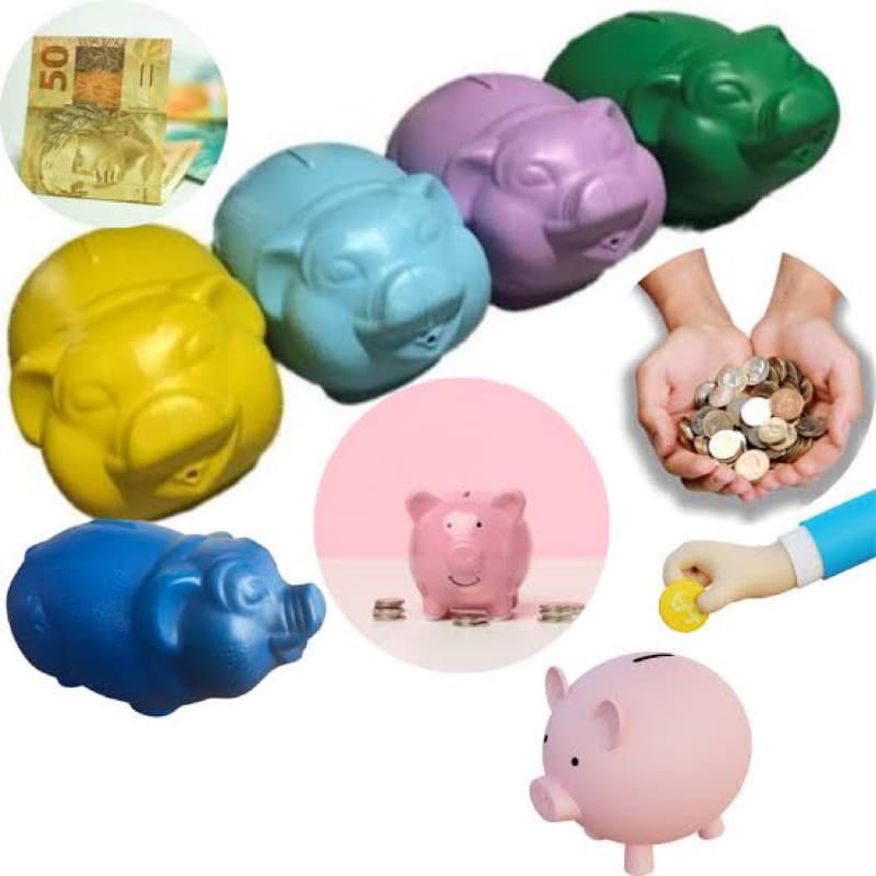 Cofre Porquinho de Plástico Cofrinho de Porco Moedas e Notas