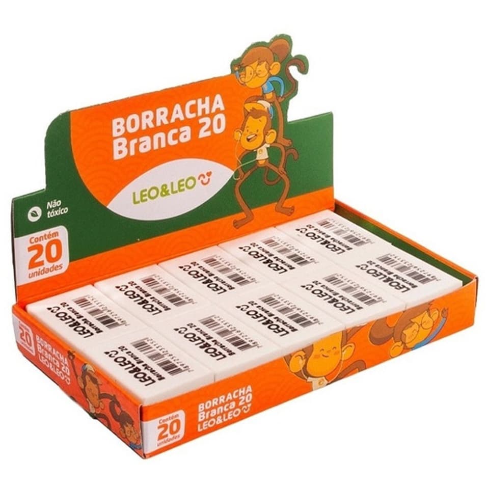 Kit 20 Unidades Borracha Branca Escolar N°20/40/60 Leo&Leo