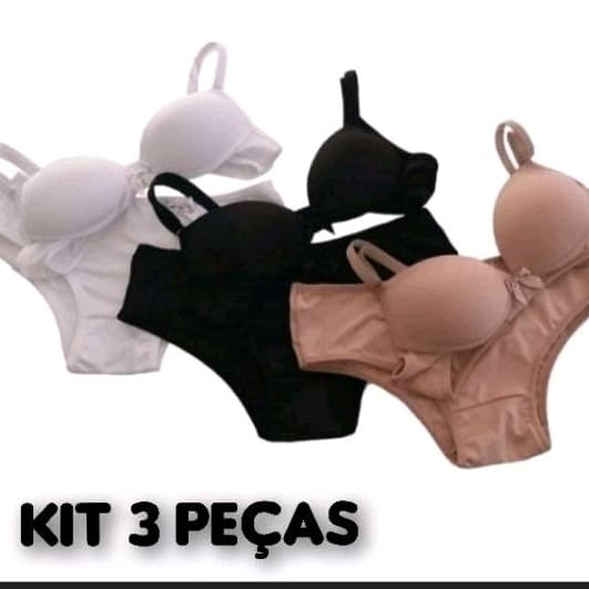 Kit 3 Conjunto Menina Moça Com alça Bojo Sem Arco  Soutiens e Calcinha Juvenil
