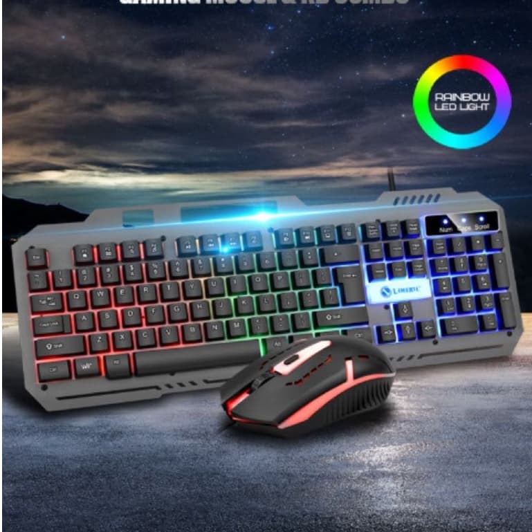 Kit de teclado e mouse gamer A-638 Português Brasil de cor preto Com Luz De LED