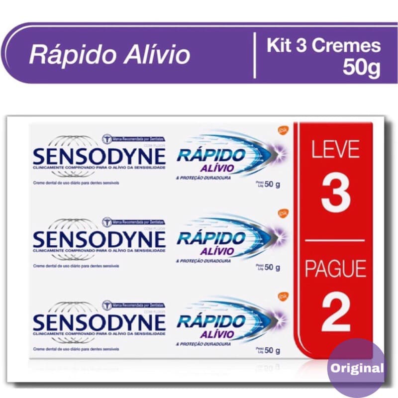 Kit com 3 6 Sensodyne Creme Dental Rápido Alívio com 50g Promoção