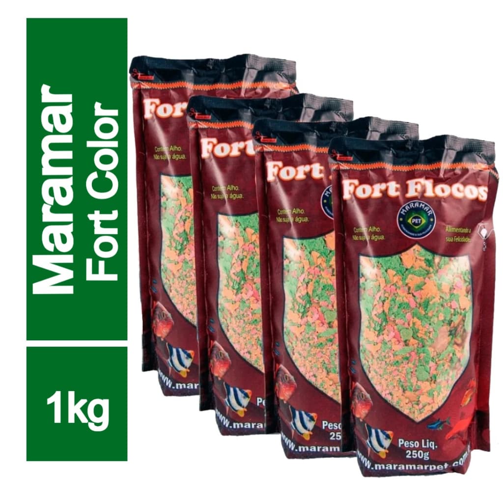 Ração Para Peixe Maramar Fort Flocos 1kg Maramar alimento completo 4 x 250gr