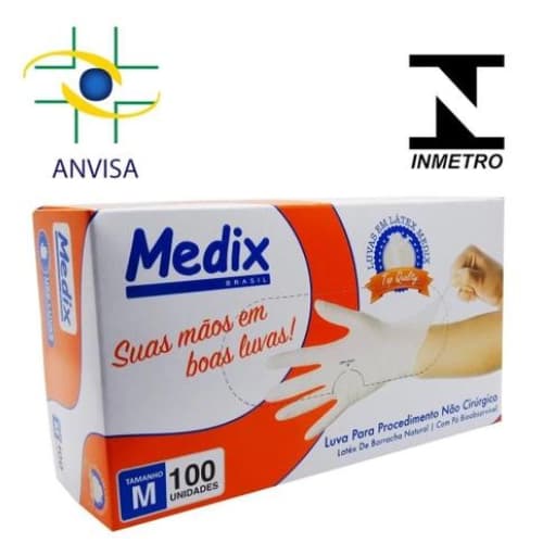 Luva descartável látex com Pó Medix - Tamanhos PP P M G cx/100 Unidades Promoção ENVIO IMEDIATO