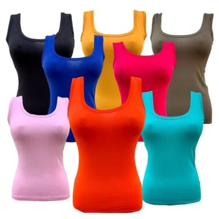 KIT 5 Blusinhas Femininas de Alça Grossa Básica Viscolycra promoção