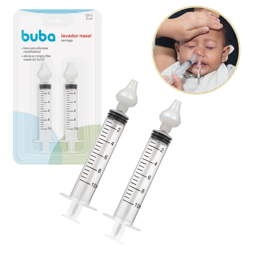 Seringa de Lavagem Nasal para Bebê Infantil Kit 02 unidades Buba