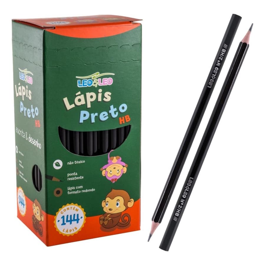 Kit 12 Lápis Preto HB N°2 de Escrever Sextavado Escolar Desenho Ponta Resistente Leo&Leo