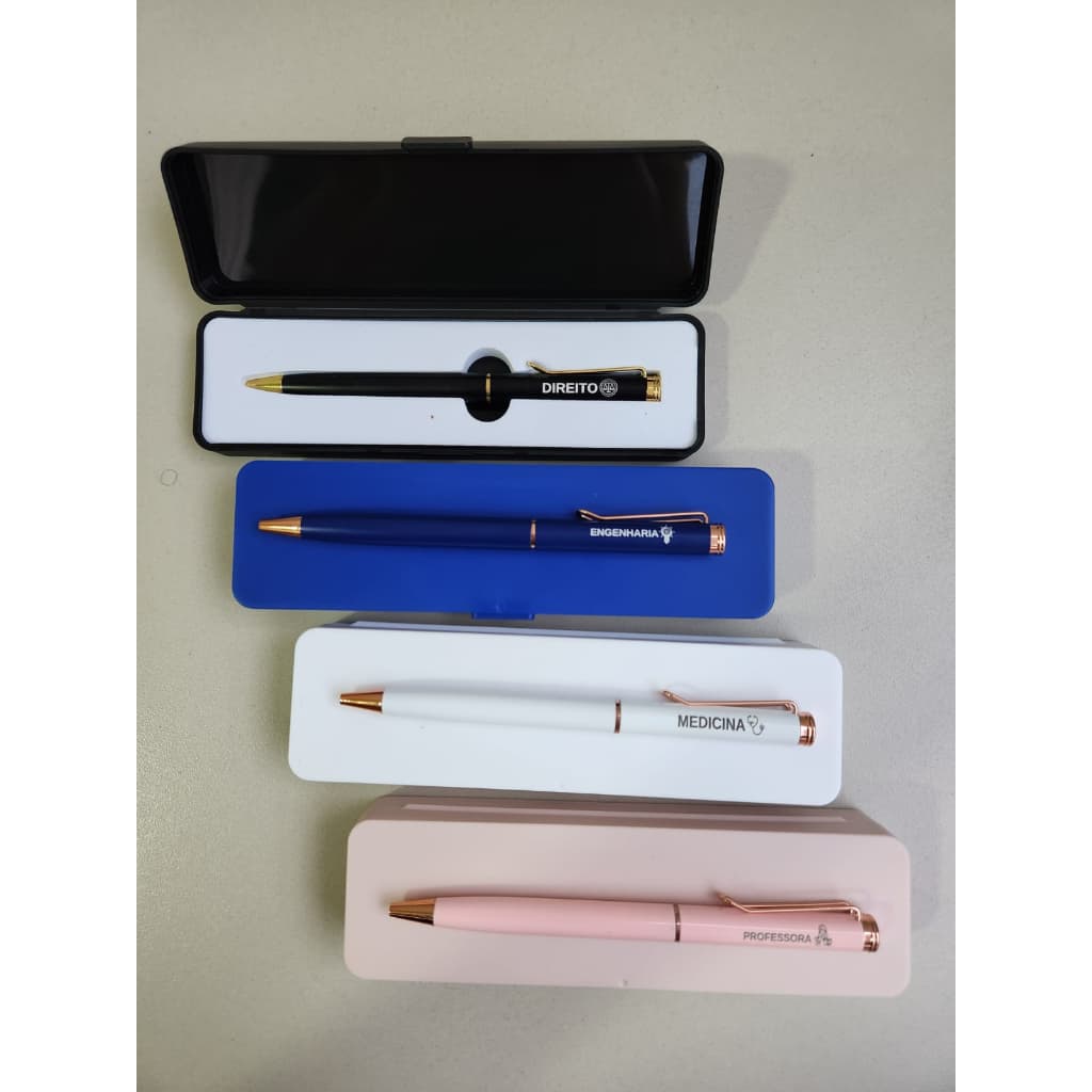Caneta Personalizada Nome ou Profissão Com Estojo Cores