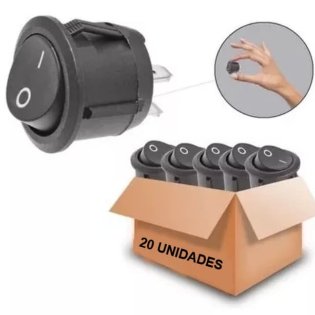 20pcs Chave Gangorra 2 Posições 2 Terminais Redonda 10a