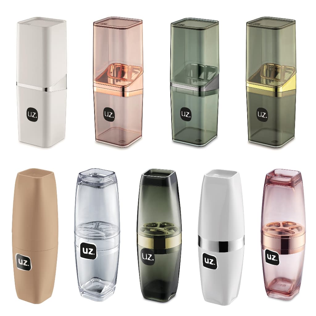 Porta Escova de Dentes Luxo com Tampa Slim  Branco Fume ou Rose - UZ
